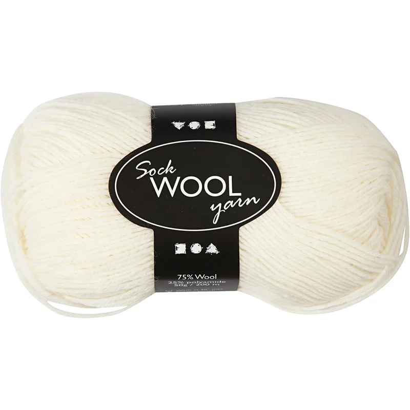 Strumpgarn, L: 200 M, råvit, 50 g/ 1 nystan [HOB-41311]