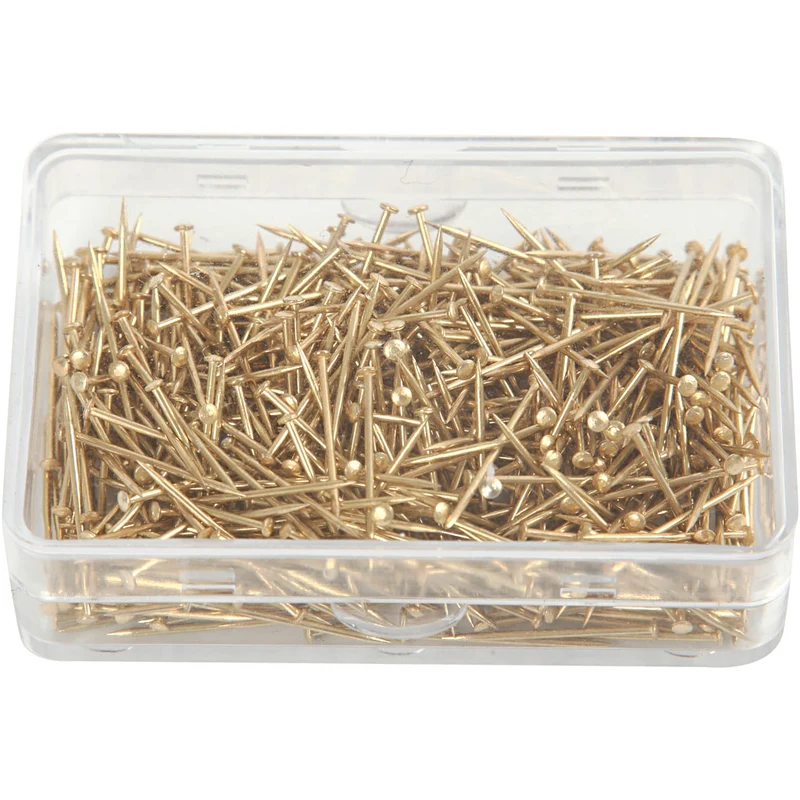 Knappnålar, L: 16 mm, tjocklek 0,65 mm, ca. 500 st., guld, 35 g/ 1 förp. [HOB-41122]