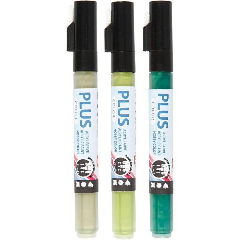 Plus Color Tusch, L: 14,5 cm, spets 1-2 mm, mörkgrön, eucalyptus, leaf green, 5,5 ml, 3 st./ 1 förp. [HOB-39897]
