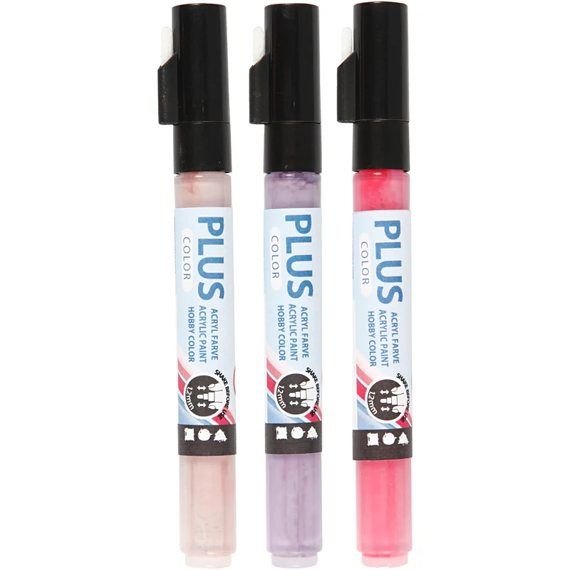 Plus Color Tusch, L: 14,5 cm, spets 1-2 mm, fuchsia, dusty rose, dark lilac, 5,5 ml, 3 st./ 1 förp. [HOB-39895]