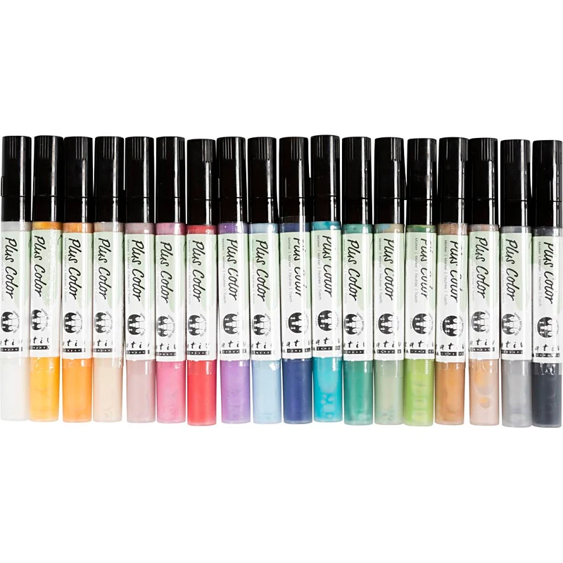 Plus Color Tusch, L: 14,5 cm, spets 1-2 mm, mixade färger, 5,5 ml, 18 st./ 1 förp. [HOB-39893]