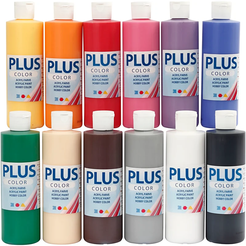 Plus Color Hobbyfärg, standardfärger, 12x250 ml/ 1 förp. [HOB-39494]