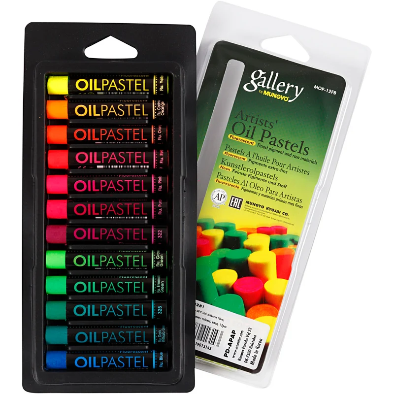 Gallery oljepastellkritor, L: 7 cm, tjocklek 11 mm, neonfärger, 12 st./ 1 förp. [HOB-38281]