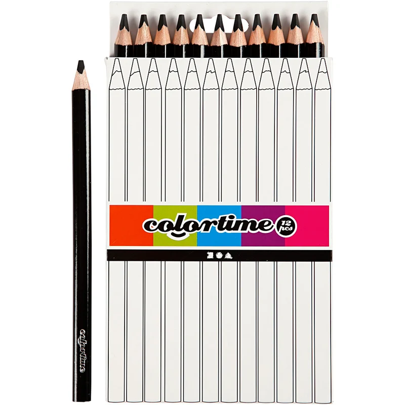 Colortime Färgpennor, L: 17,45 cm, kärna 5 mm, JUMBO, svart, 12 st./ 1 förp. [HOB-38181]