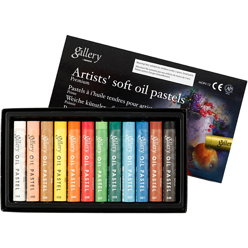 Gallery Oljepastellkritor Premium, L: 7 cm, tjocklek 10 mm, mixade färger, 12 st./ 1 förp. [HOB-38152]