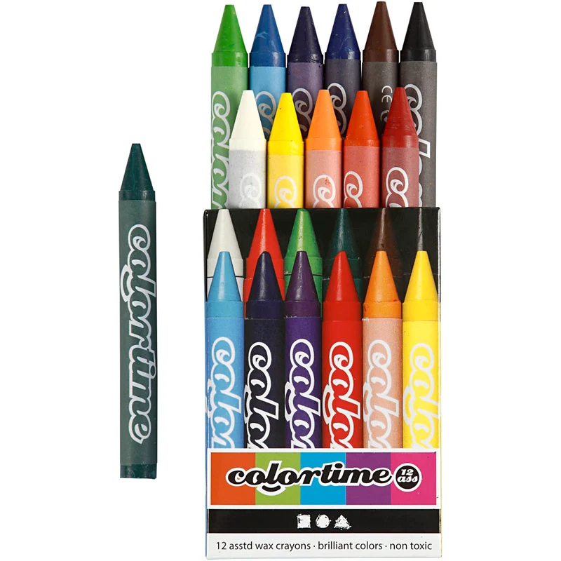 Colortime Färgkritor, L: 10 cm, tjocklek 11 mm, mixade färger, 12 st./ 1 förp. [HOB-38137]