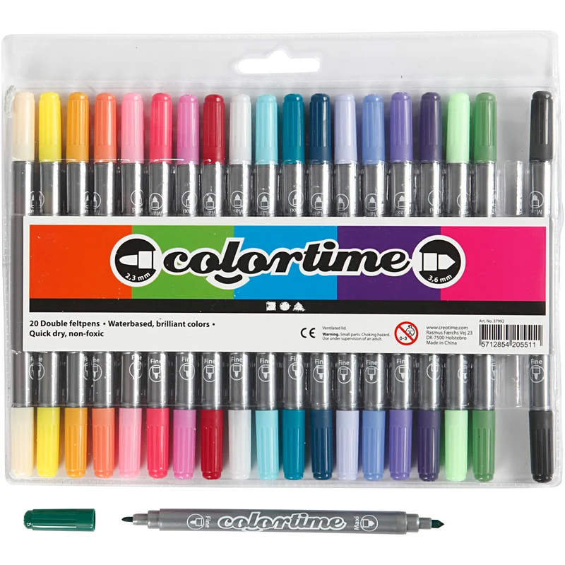 Colortime Dubbeltusch, spets 2,3+3,6 mm, kompletterande färger, 20 st./ 1 förp. [HOB-37992]