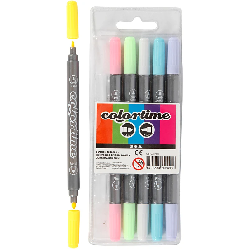 Colortime Dubbeltusch, spets 2,3+3,6 mm, pastellfärger, 6 st./ 1 förp. [HOB-37991]