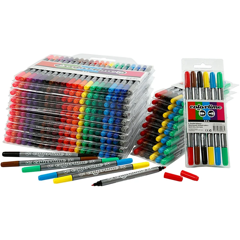 Colortime Dubbeltusch, spets 2,3+3,6 mm, mixade färger, 260 st./ 1 förp. [HOB-37988]