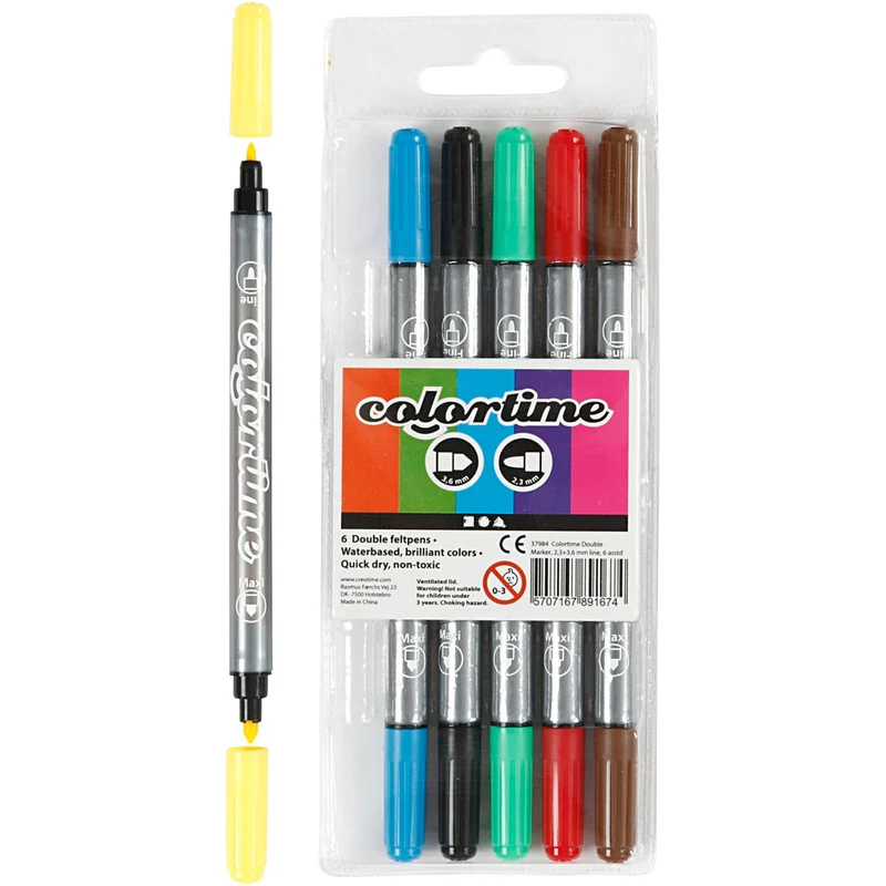 Colortime Dubbeltusch, spets 2,3+3,6 mm, standardfärger, 6 st./ 1 förp. [HOB-37984]