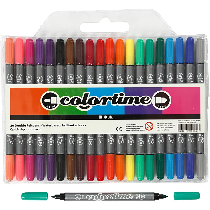 Colortime Dubbeltusch, spets 2,3+3,6 mm, standardfärger, 20 st./ 1 förp. [HOB-37983]