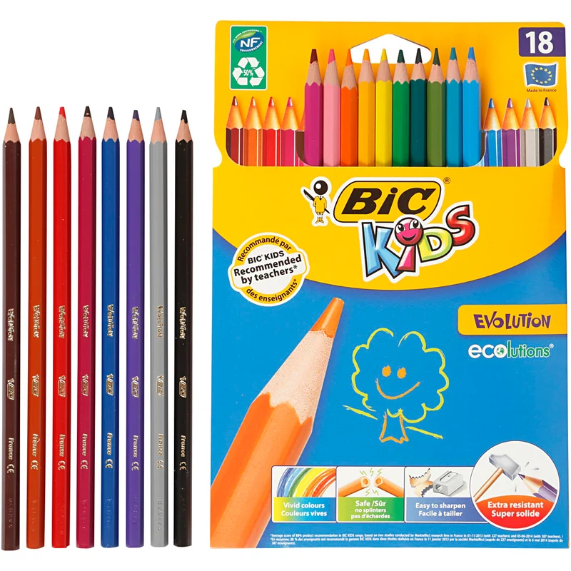 BIC Evolution Färgpennor, Sexkantig, L: 17,5 cm, kärna 3 mm, mixade färger, 18 st./ 1 förp. [HOB-37589]