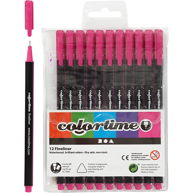 Colortime Fineliner-tuschpennor, spets 0,6-0,7 mm, cyklamen, 12 st./ 1 förp. [HOB-373641]