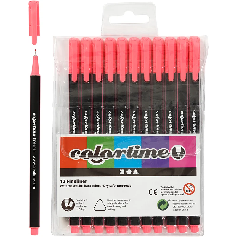 Colortime Fineliner-tuschpennor, spets 0,6-0,7 mm, rosa, 12 st./ 1 förp. [HOB-373639]