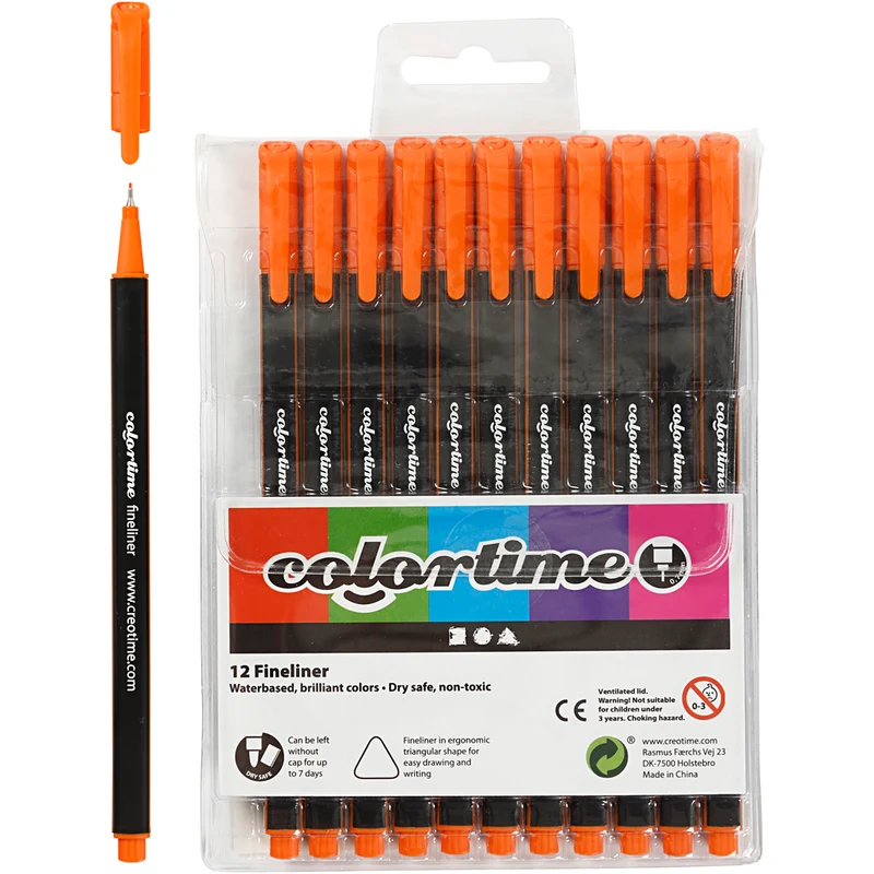 Colortime Fineliner-tuschpennor, spets 0,6-0,7 mm, orange, 12 st./ 1 förp. [HOB-373638]