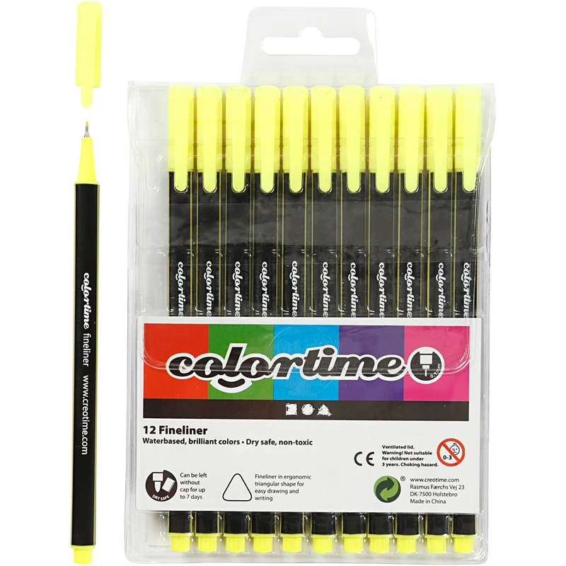 Colortime Fineliner-tuschpennor, spets 0,6-0,7 mm, gul, 12 st./ 1 förp. [HOB-373637]