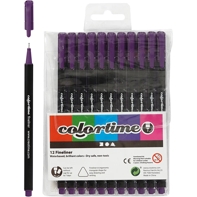 Colortime Fineliner-tuschpennor, spets 0,6-0,7 mm, lila, 12 st./ 1 förp. [HOB-373636]