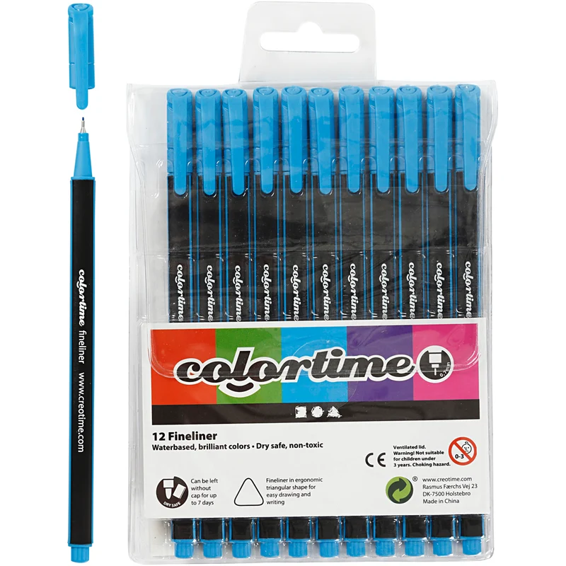 Colortime Fineliner-tuschpennor, spets 0,6-0,7 mm, ljusblå, 12 st./ 1 förp. [HOB-373635]