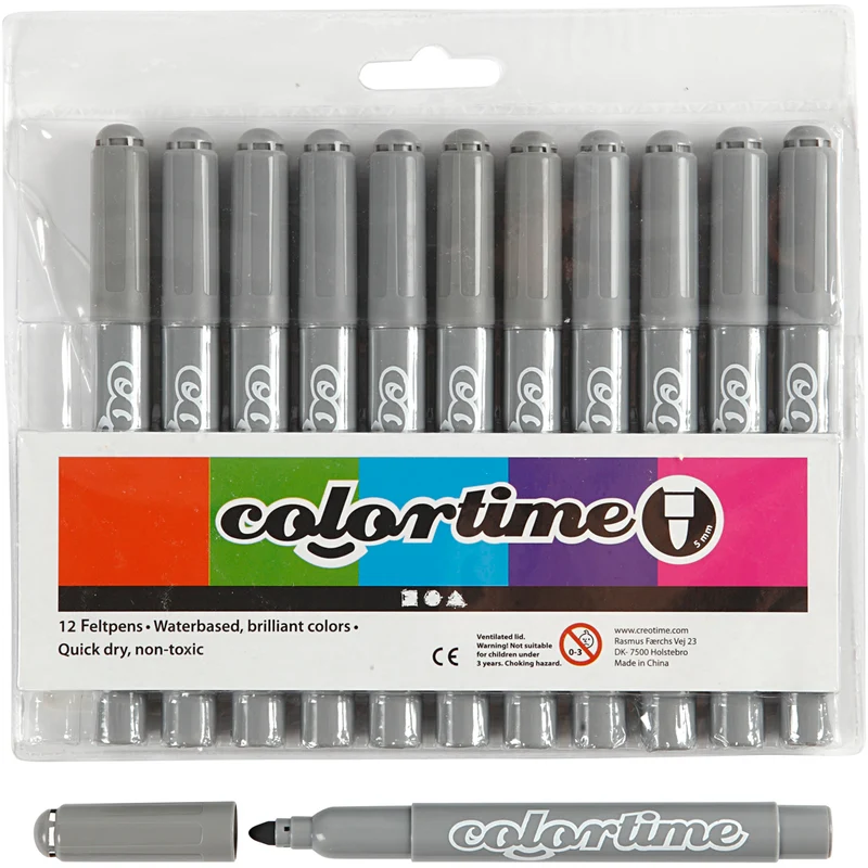 Colortime-pennor, spets 5 mm, grå, 12 st./ 1 förp. [HOB-37361]