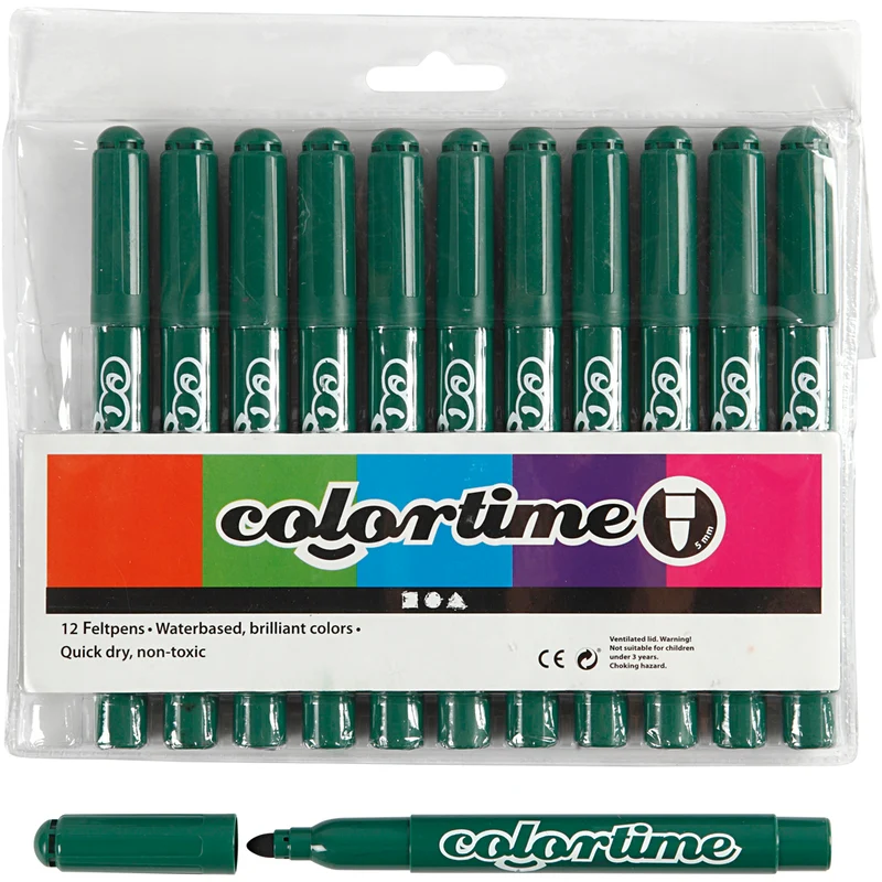 Colortime-pennor, spets 5 mm, grön, 12 st./ 1 förp. [HOB-37358]
