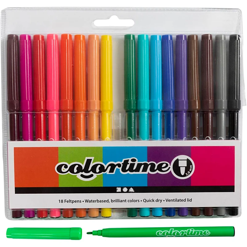 Colortime-pennor, spets 2 mm, mixade färger, 18 st./ 1 förp. [HOB-373548]