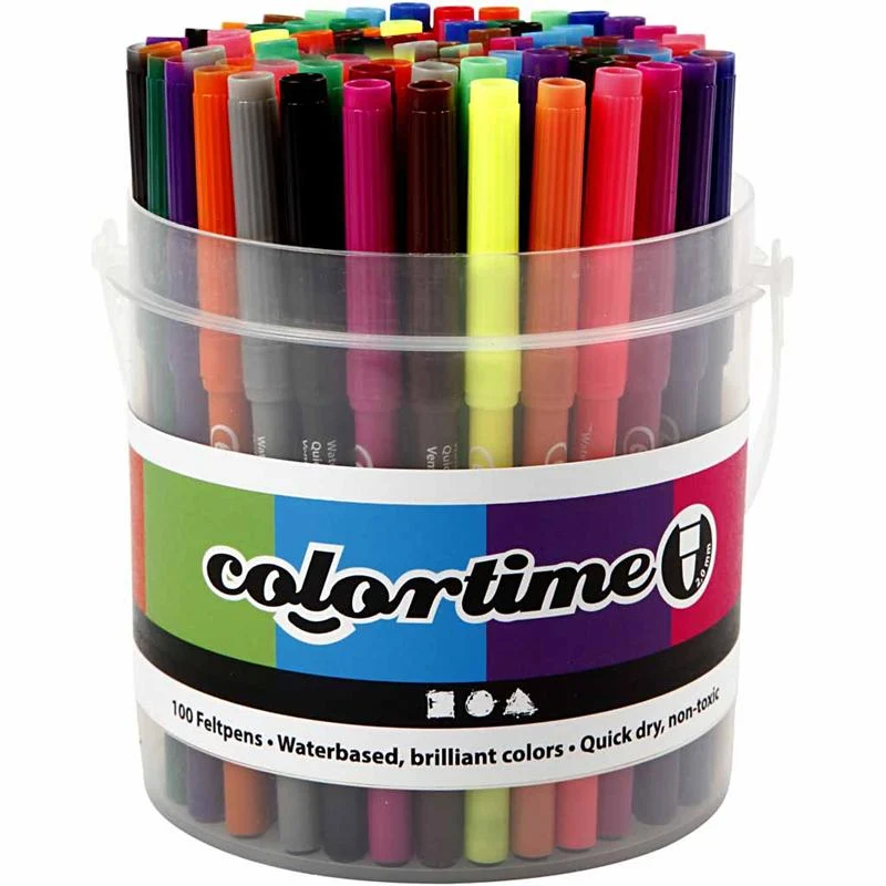 Colortime-pennor, spets 2 mm, mixade färger, 100 st./ 1 hink [HOB-373543]