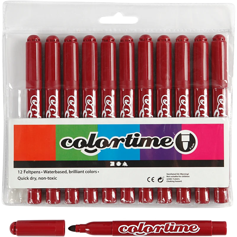 Colortime-pennor, spets 5 mm, vinröd, 12 st./ 1 förp. [HOB-37353]