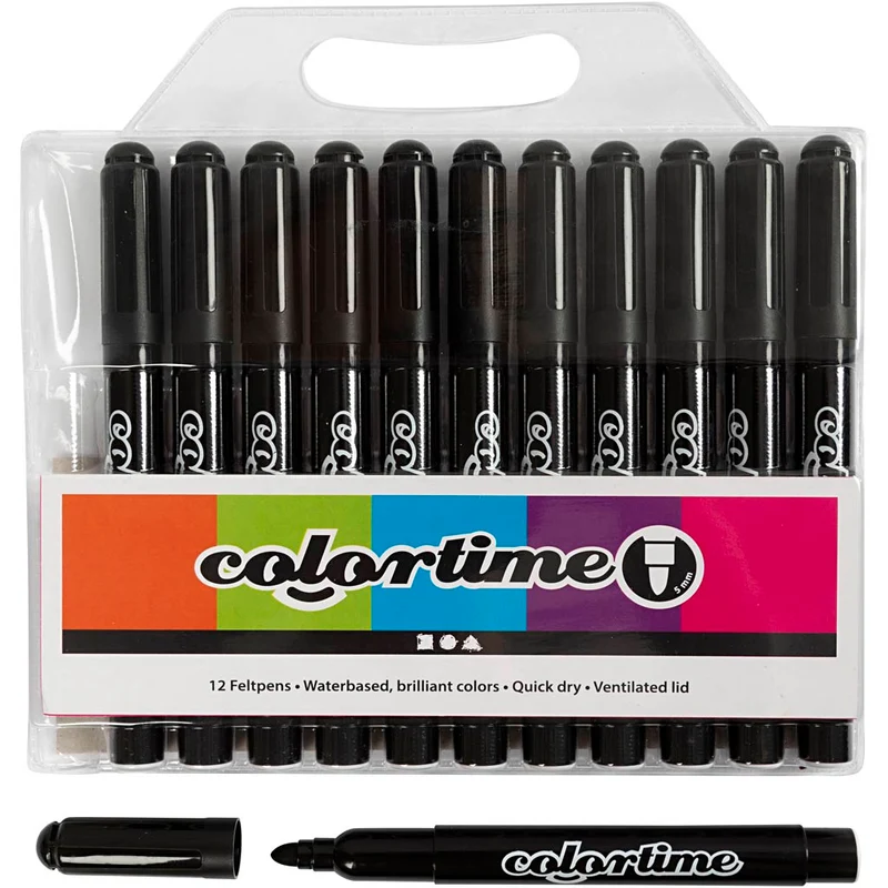 Colortime-pennor, spets 5 mm, svart, 12 st./ 1 förp. [HOB-37331]