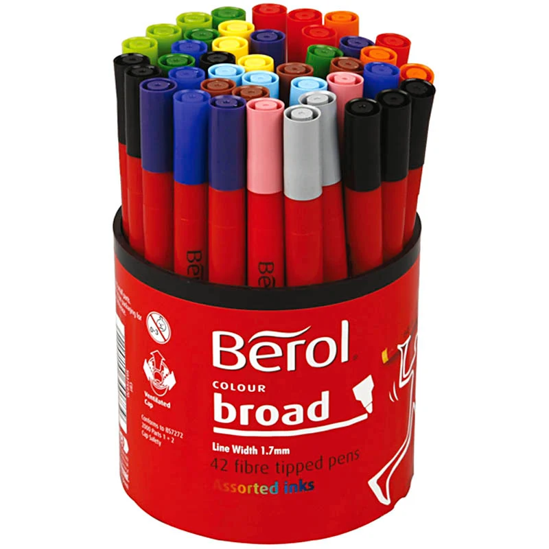 Berol Tusch, Dia. 10 mm, spets 1-1,7 mm, mixade färger, 42 st./ 1 burk [HOB-37280]