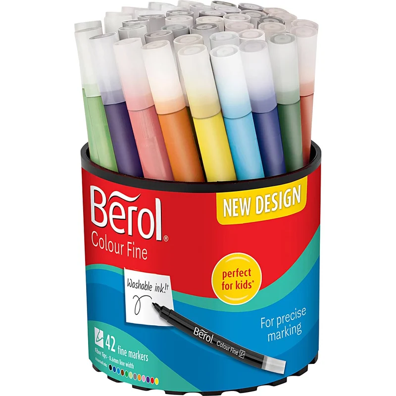 Berol Colourfine, Dia. 10 mm, spets 0,3-0,7 mm, mixade färger, 42 st./ 1 burk [HOB-37230]