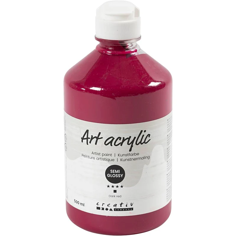 Akrylfärg, halvblank, semi transparent, mörkröd, 500 ml/ 1 flaska [HOB-35438]