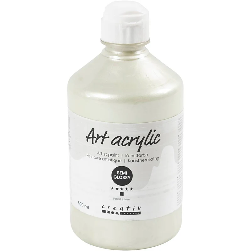 Akrylfärg, halvblank, täckande, pearl silver, 500 ml/ 1 flaska [HOB-35432]