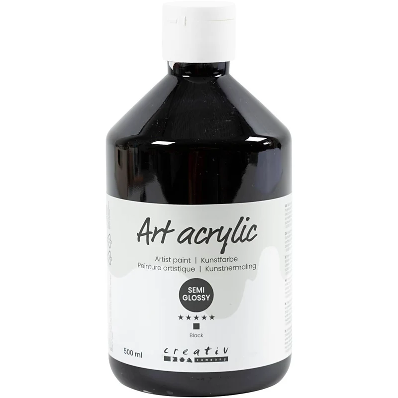 Akrylfärg, halvblank, täckande, svart, 500 ml/ 1 flaska [HOB-35408]