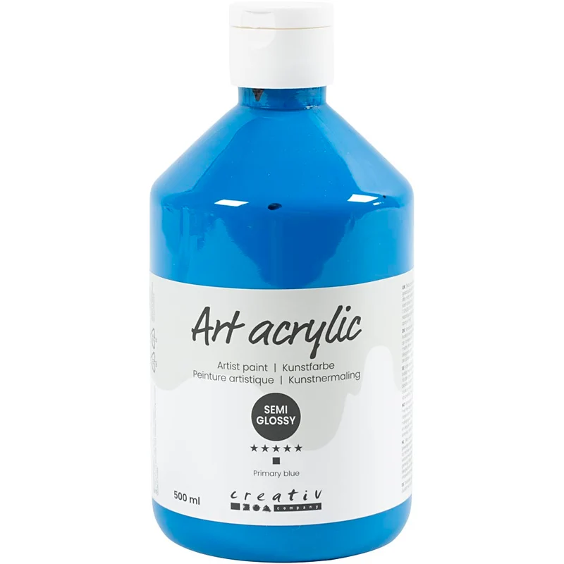 Akrylfärg, halvblank, transparent, primärblå, 500 ml/ 1 flaska [HOB-35406]
