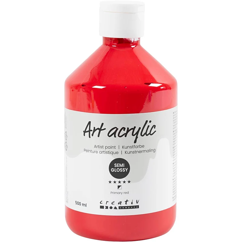 Akrylfärg, halvblank, semi transparent, primärröd, 500 ml/ 1 flaska [HOB-35404]