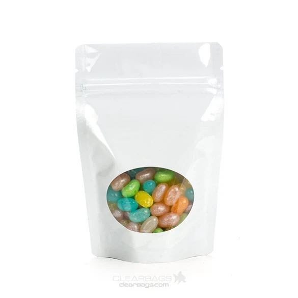 Stå upp påsar Vit med oval Fönster 10x6x15cm | 57 gram (100 st) [ZBGMO2W]