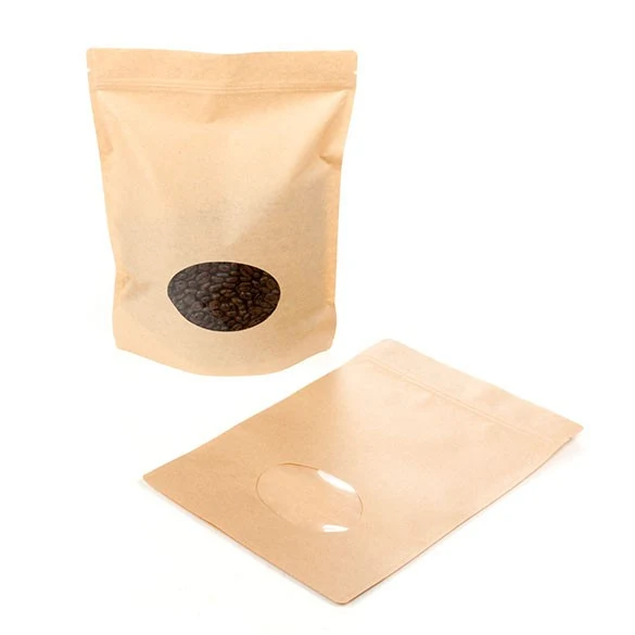 Stå upp påsar Kraft med oval Fönster 21x9x29cm | 510 gram (100 st) [ZBGO5K]