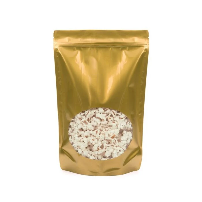 Stå upp påsar Guld med oval Fönster 23x12x34,5cm | 907 gram (100 st) [ZBGO6G]