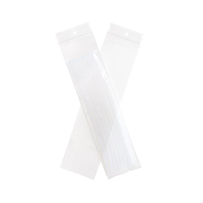 Blixtlåspåsar med häng hål 7,5x30,5cm Kristallklart PP 50 mikron (100 st) [ZR312]