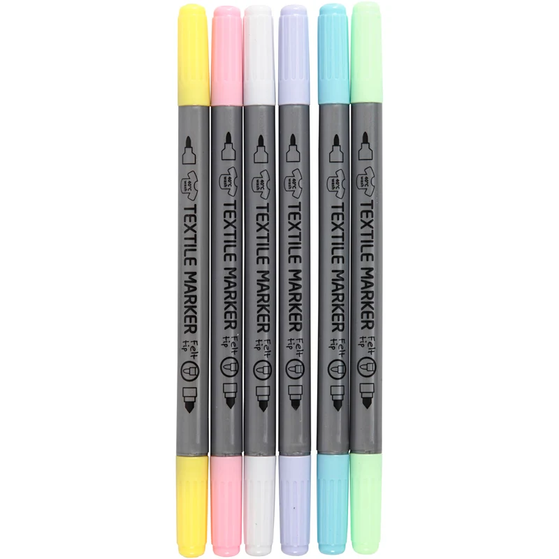 Textiltuschpennor, spets 2,3+3,6 mm, pastellfärger, 6 st./ 1 förp. [HOB-34829]