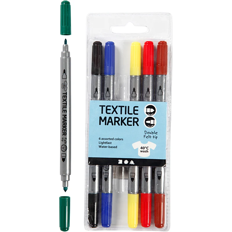 Textiltuschpennor, spets 2,3+3,6 mm, standardfärger, 6 st./ 1 förp. [HOB-34819]