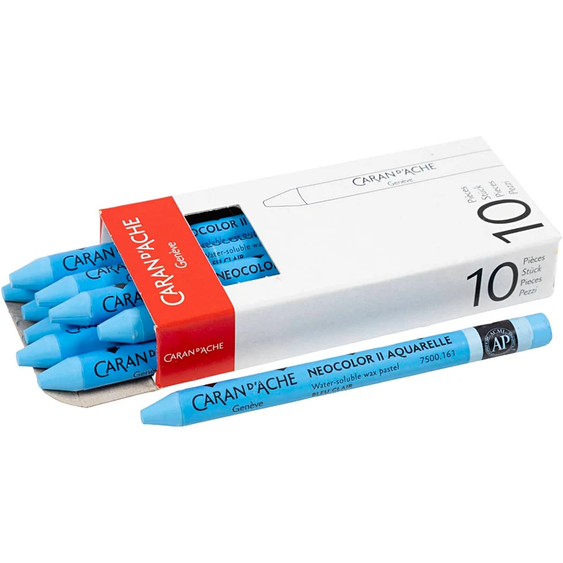 CARAN D’ACHE Neocolor II akvarellkritor, L: 10 cm, tjocklek 8,5 mm, light blue (161), 10 st./ 1 förp. [HOB-34076]