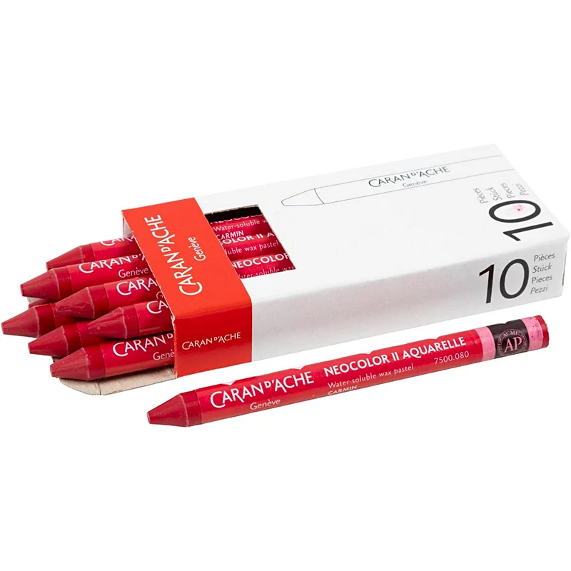 CARAN D’ACHE Neocolor II akvarellkritor, L: 10 cm, tjocklek 8,5 mm, carmine (080), 10 st./ 1 förp. [HOB-34069]