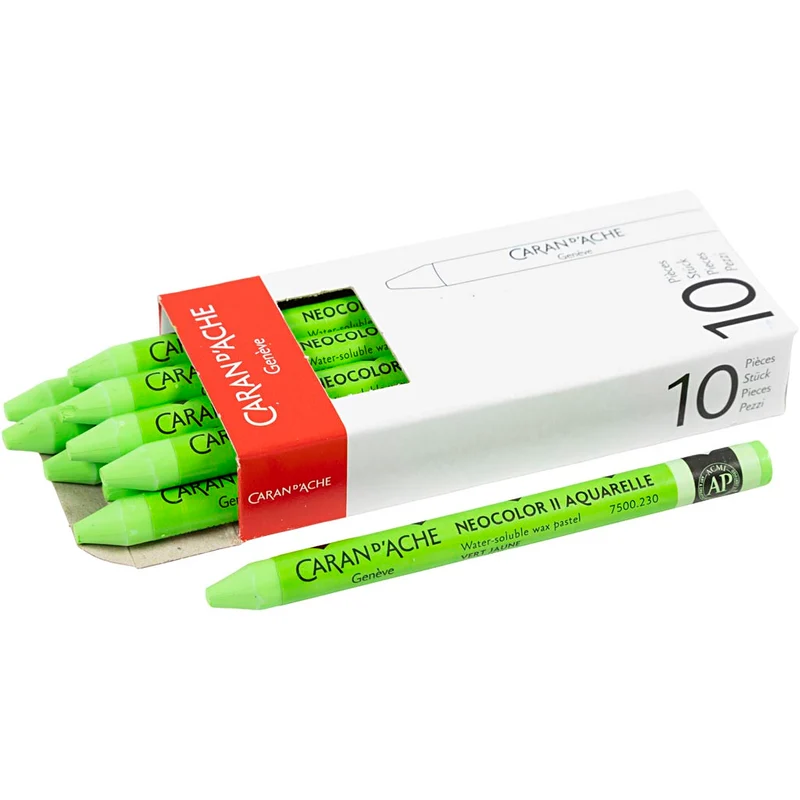 CARAN D’ACHE Neocolor II akvarellkritor, L: 10 cm, tjocklek 8,5 mm, yellow green (230), 10 st./ 1 förp. [HOB-34064]