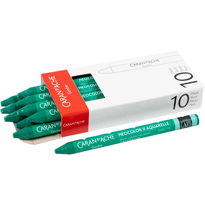 CARAN D’ACHE Neocolor II akvarellkritor, L: 10 cm, tjocklek 8,5 mm, emerald green (210), 10 st./ 1 förp. [HOB-34063]