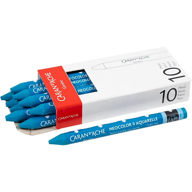 CARAN D’ACHE Neocolor II akvarellkritor, L: 10 cm, tjocklek 8,5 mm, cobalt blue (160), 10 st./ 1 förp. [HOB-34061]