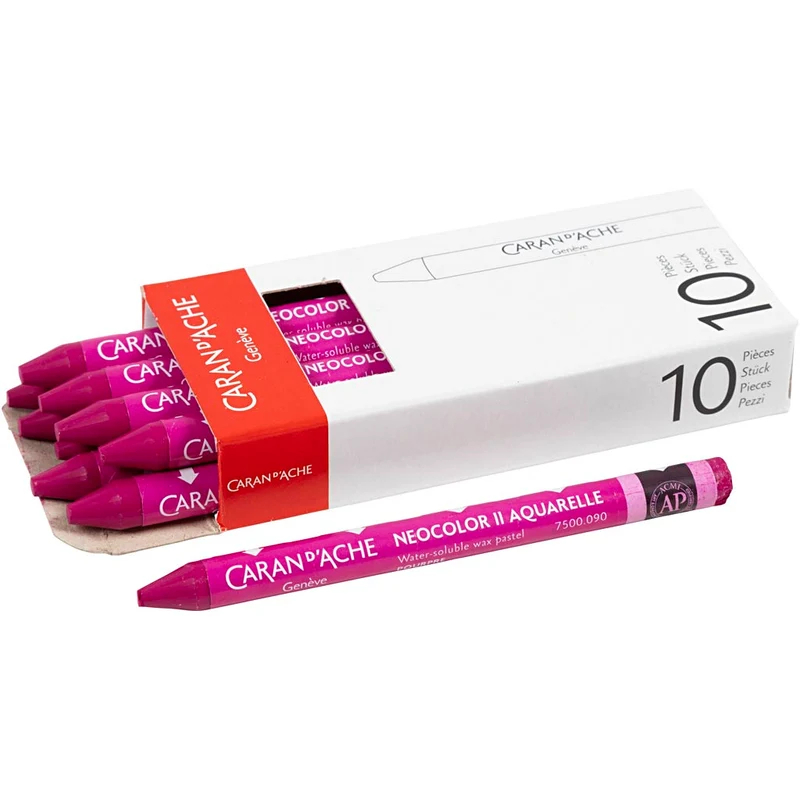 CARAN D’ACHE Neocolor II akvarellkritor, L: 10 cm, tjocklek 8,5 mm, crimson (090), 10 st./ 1 förp. [HOB-34058]