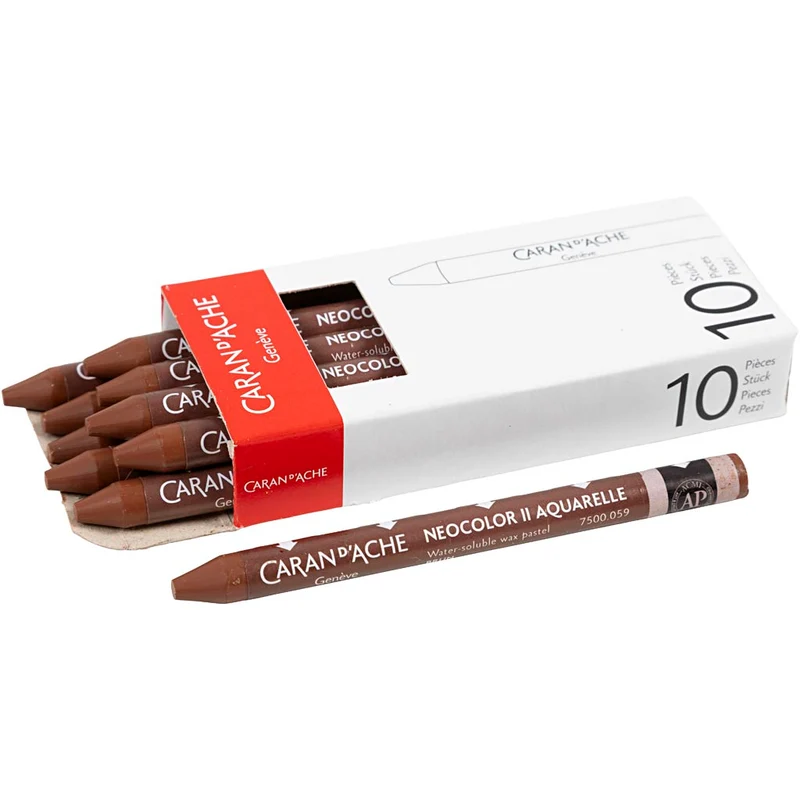CARAN D’ACHE Neocolor II akvarellkritor, L: 10 cm, tjocklek 8,5 mm, brown (059), 10 st./ 1 förp. [HOB-34055]