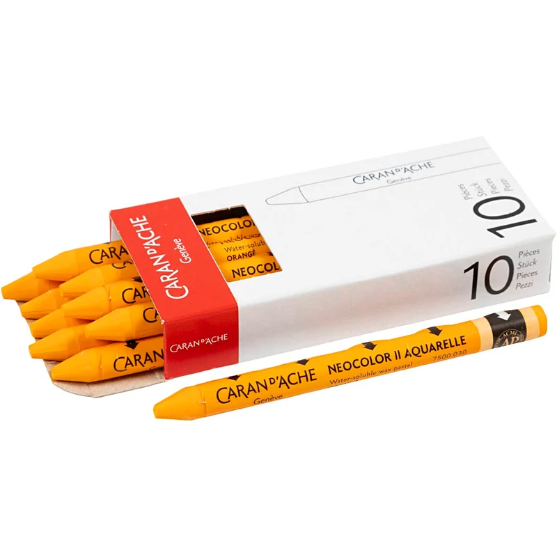 CARAN D’ACHE Neocolor II akvarellkritor, L: 10 cm, tjocklek 8,5 mm, orange (030), 10 st./ 1 förp. [HOB-34053]