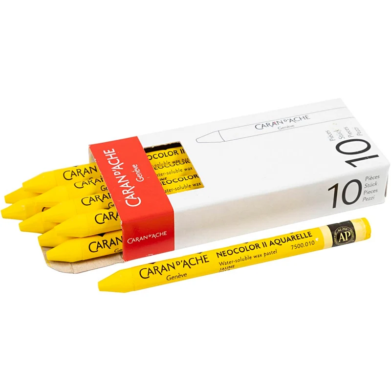 CARAN D’ACHE Neocolor II akvarellkritor, L: 10 cm, tjocklek 8,5 mm, yellow (010), 10 st./ 1 förp. [HOB-34052]